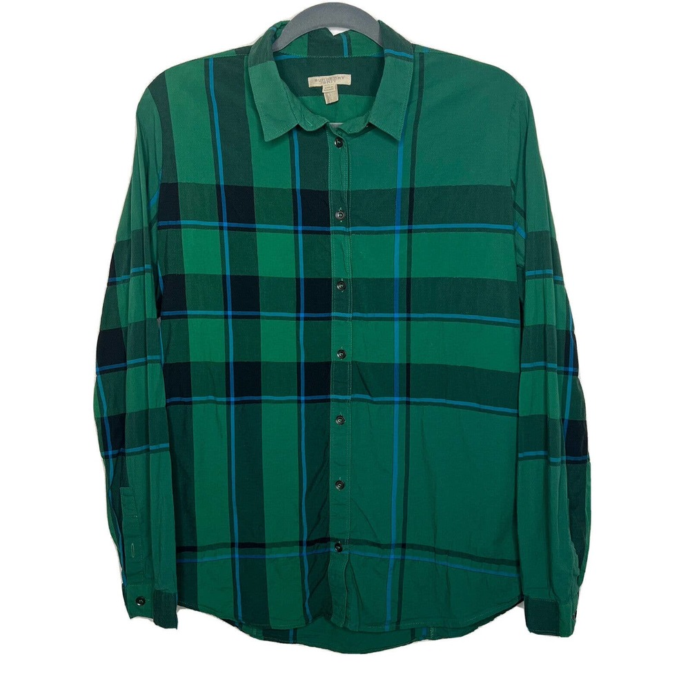 Burberry Brit Nova Check Women's Shirt Cotton Green Long Sleeve Size Large